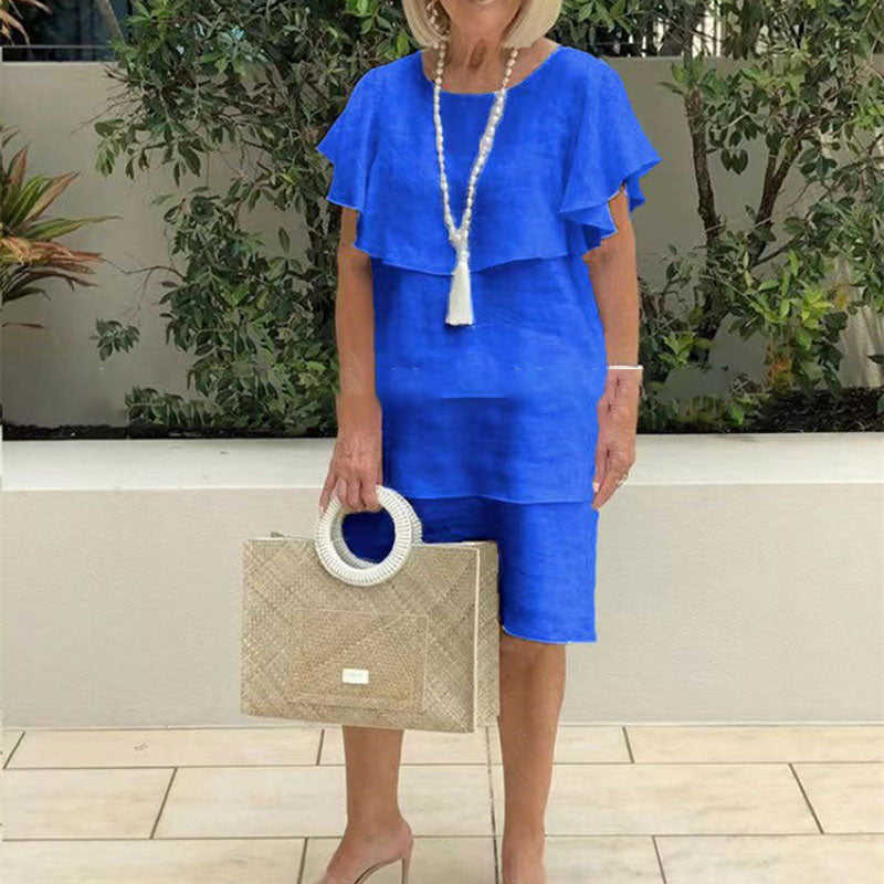 🌸Pyöreäkauluksinen, kellohihainen, monikerroksinen midimekko