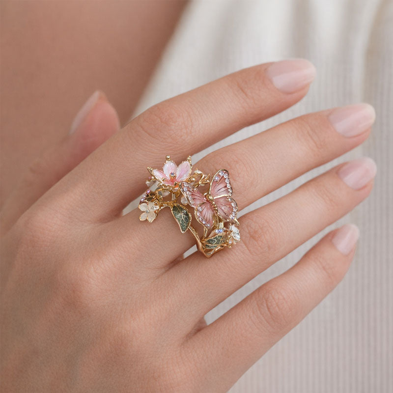 🦋Butterfly & Flower Statement Open Ring🌹