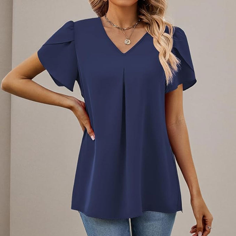 🌸Terälehtihihainen V-aukkoinen yksinkertainen paita