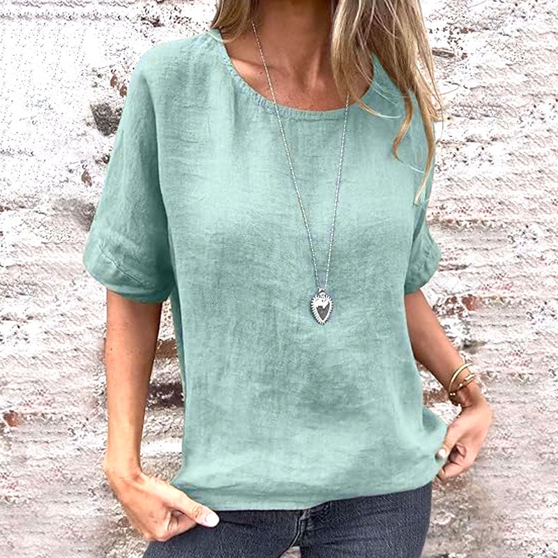 🌸Naisten lyhythihainen väljä puuvilla- ja pellavapaita keväällä ja kesällä