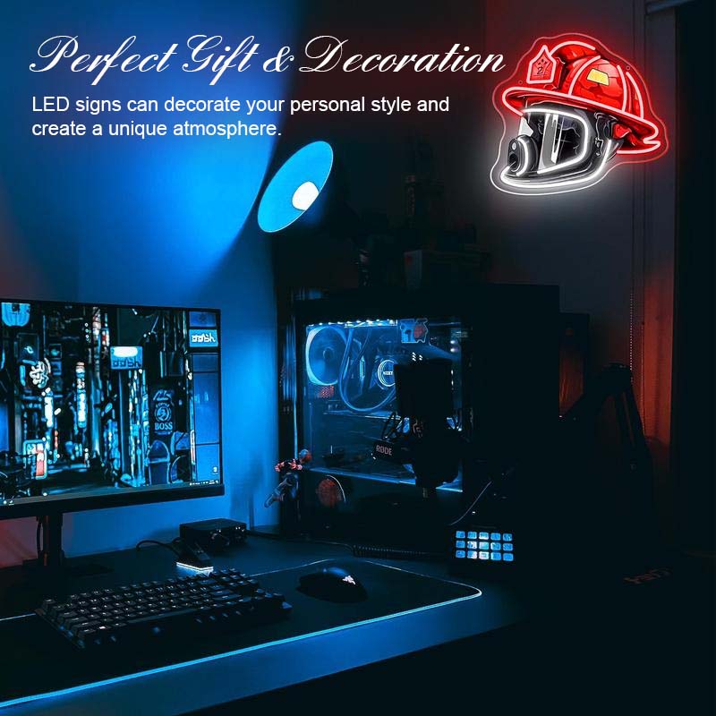 Firefighter Helmet Neon Sign