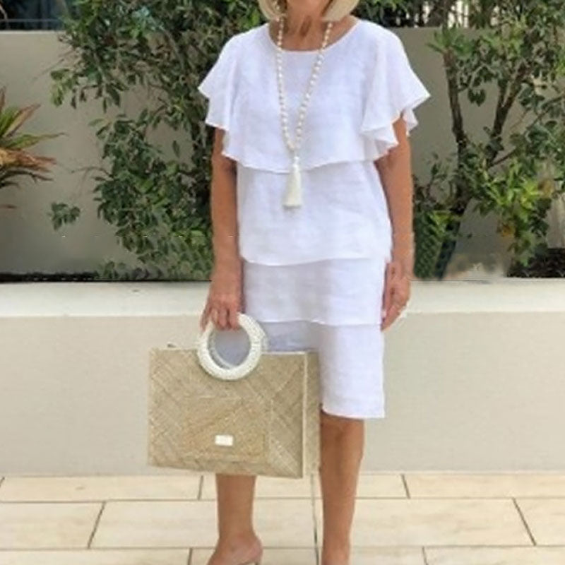 🌸Pyöreäkauluksinen, kellohihainen, monikerroksinen midimekko