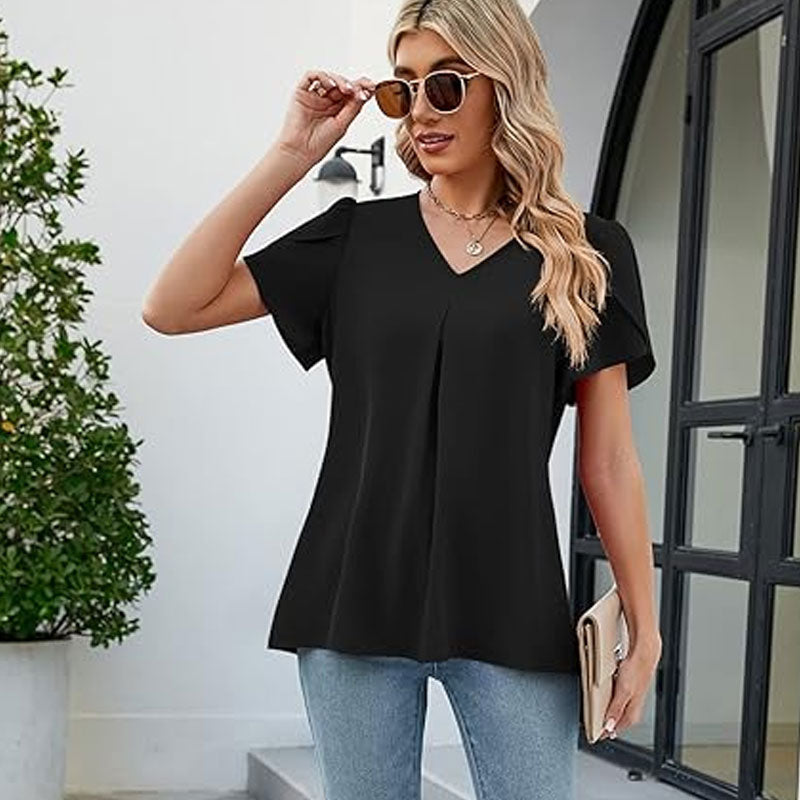 🌸Terälehtihihainen V-aukkoinen yksinkertainen paita