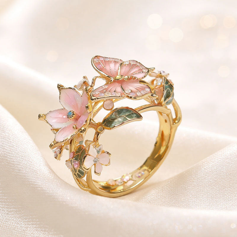 🦋Butterfly & Flower Statement Open Ring🌹