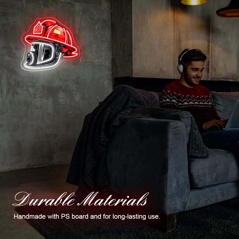 Firefighter Helmet Neon Sign