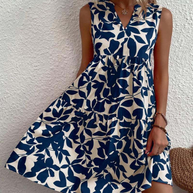 🌸2025 Uusi saapuminen💕Botanical Print V-kaula-aukkoinen laskostettu mekko