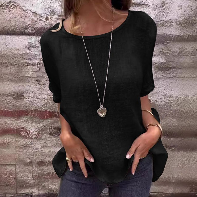 🌸Naisten lyhythihainen väljä puuvilla- ja pellavapaita keväällä ja kesällä