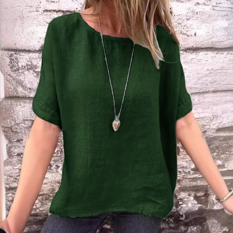 🌸Naisten lyhythihainen väljä puuvilla- ja pellavapaita keväällä ja kesällä