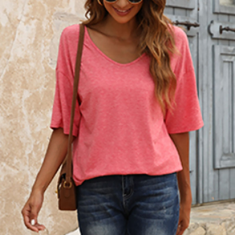 🌸Naisten Yksivärinen V-Pääntie T/Women's Solid Color V-Neck T