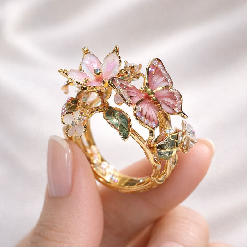 🦋Butterfly & Flower Statement Open Ring🌹
