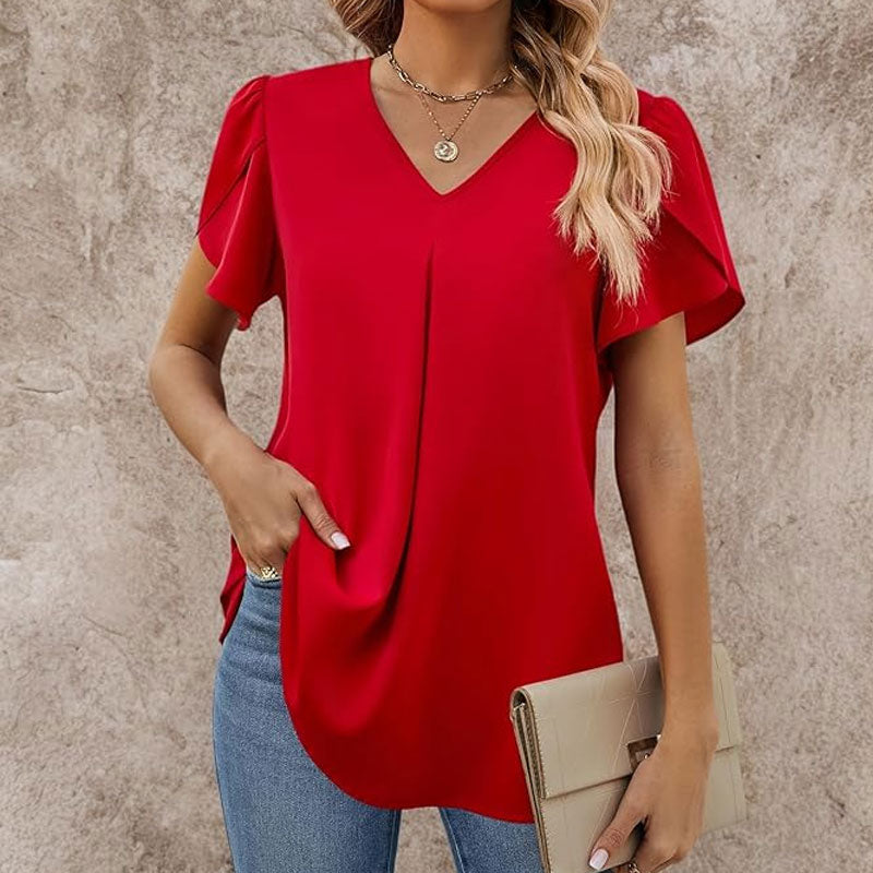 🌸Terälehtihihainen V-aukkoinen yksinkertainen paita