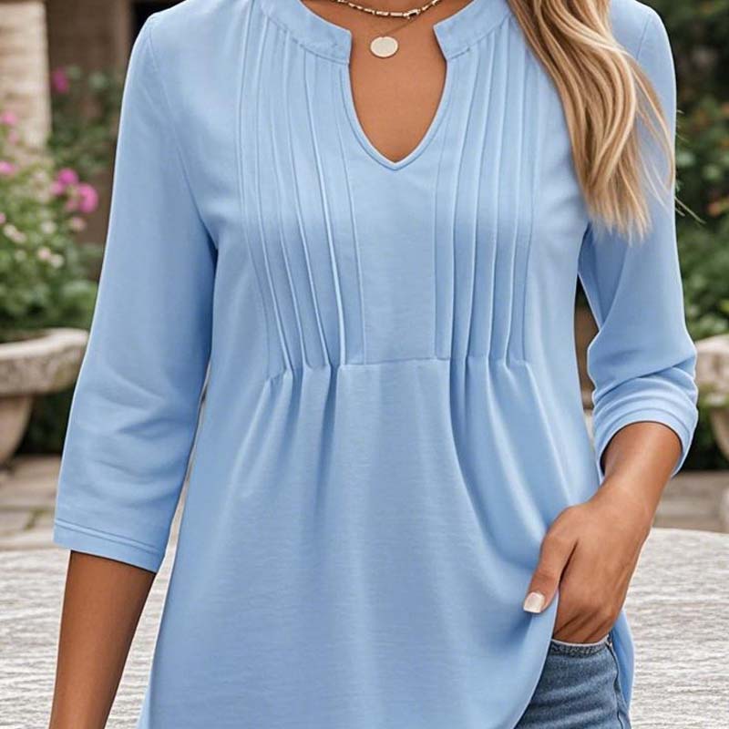 🌸V-Aukkoinen Pystykaulus Ja Kolmen Neljäsosan Hihat