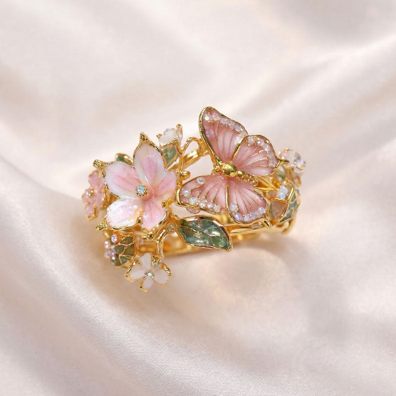 🦋Butterfly & Flower Statement Open Ring🌹