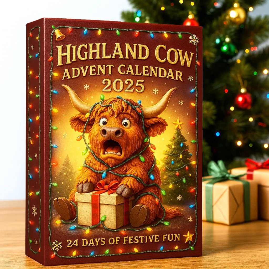 🐮Highland Cow Adventtikalenteri 2025🎄 - 3D käsinkudottu Highland Cow Nukke (24 kpl)