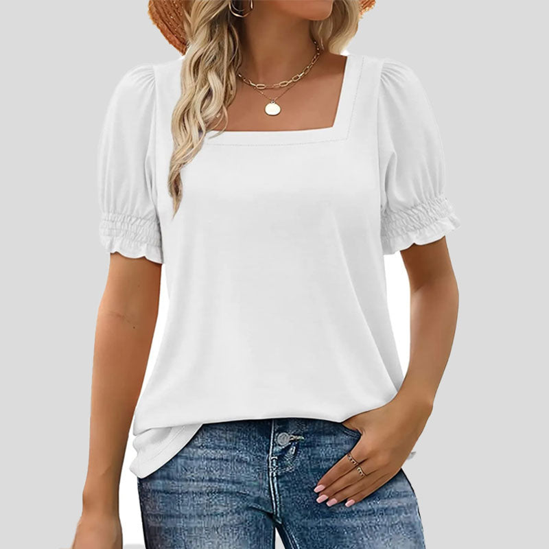 ⏳Rajoitettu aika myynti🌸Naisten neliön kaula-aukko Smocked hihan t-paita Casual Topi