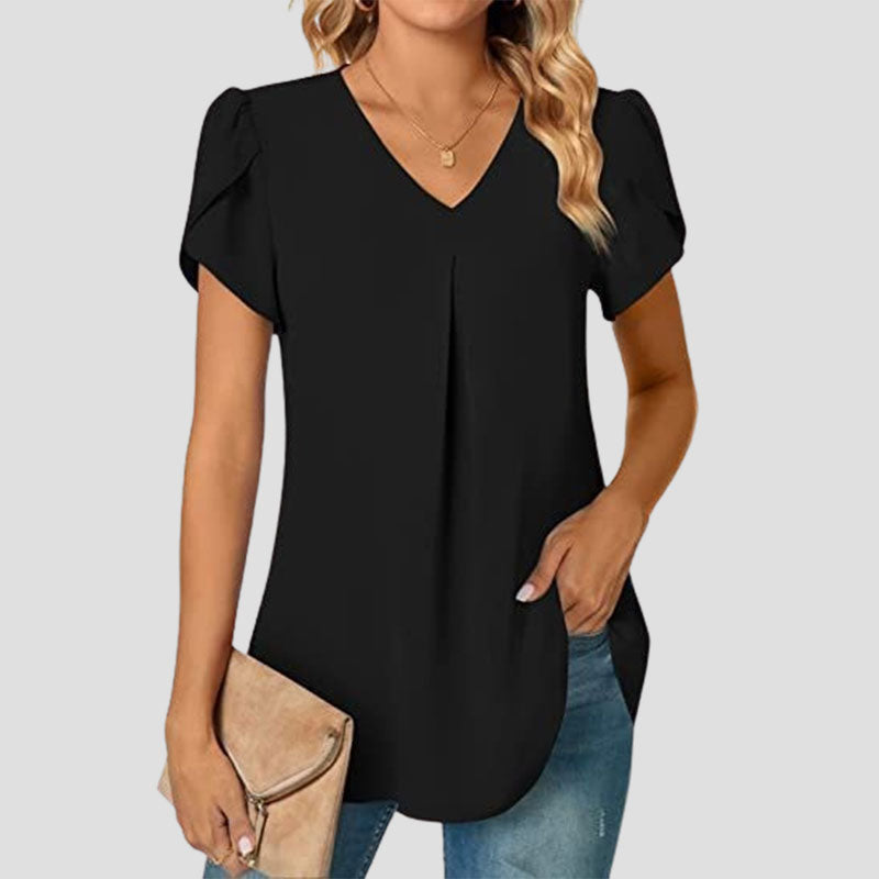 🌸Terälehtihihainen V-aukkoinen yksinkertainen paita