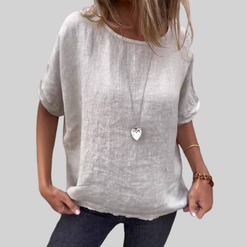 🌸Naisten lyhythihainen väljä puuvilla- ja pellavapaita keväällä ja kesällä