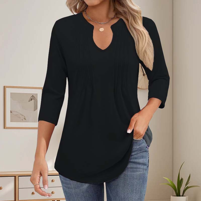 🌸V-Aukkoinen Pystykaulus Ja Kolmen Neljäsosan Hihat