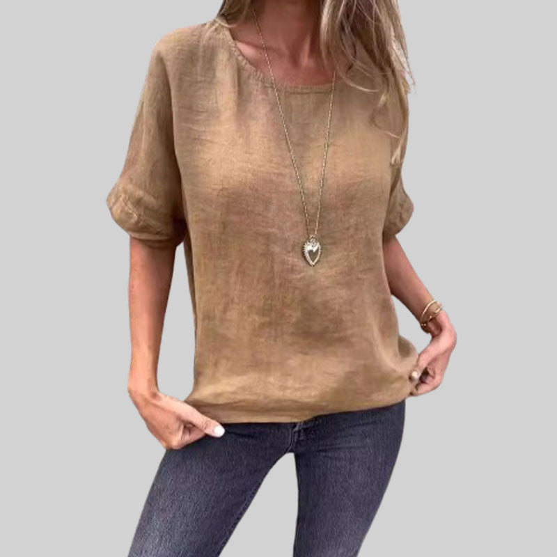 🌸Naisten lyhythihainen väljä puuvilla- ja pellavapaita keväällä ja kesällä