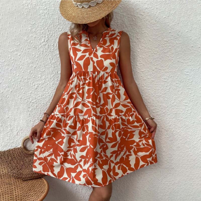 🌸2025 Uusi saapuminen💕Botanical Print V-kaula-aukkoinen laskostettu mekko