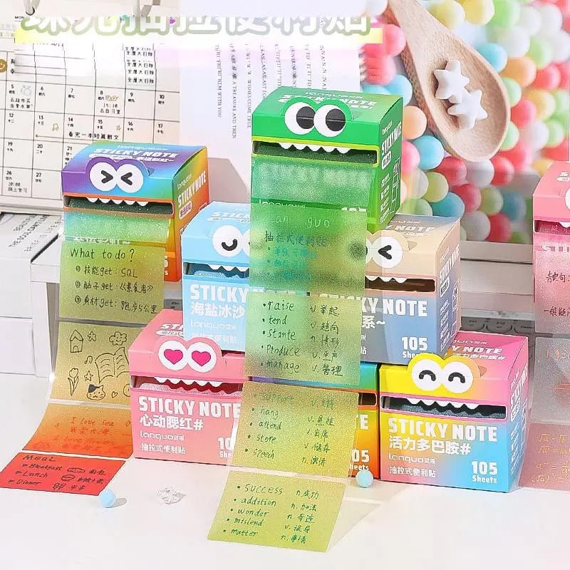 🖊🌈Cute Monster Pattern Sticky Note (105 Sheets/Roll)