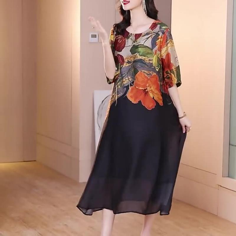 💃2025 Uusi saapuminen pre-myynti💕Naisten tyylikäs Flowy kukka tulostaa Plus koko mekko